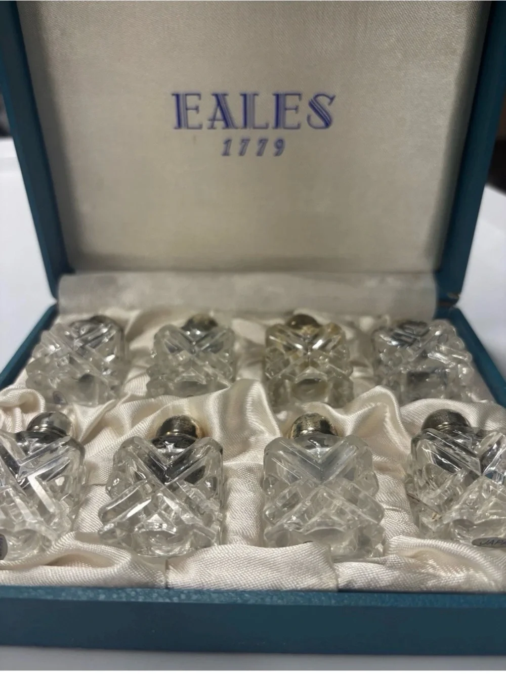 Vintage Eales 1779 set of 8 salt and pepper shakers w/box Silver Plated